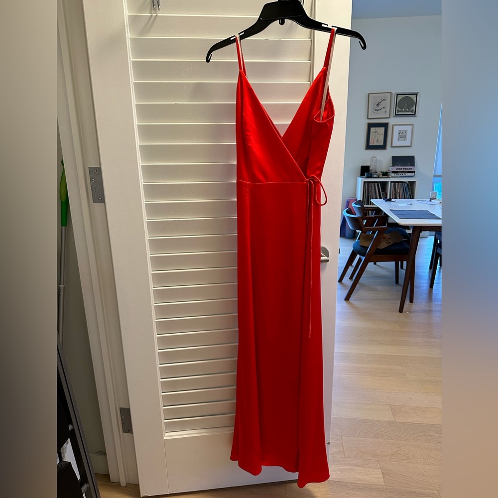 Red Satin Wrap Dress